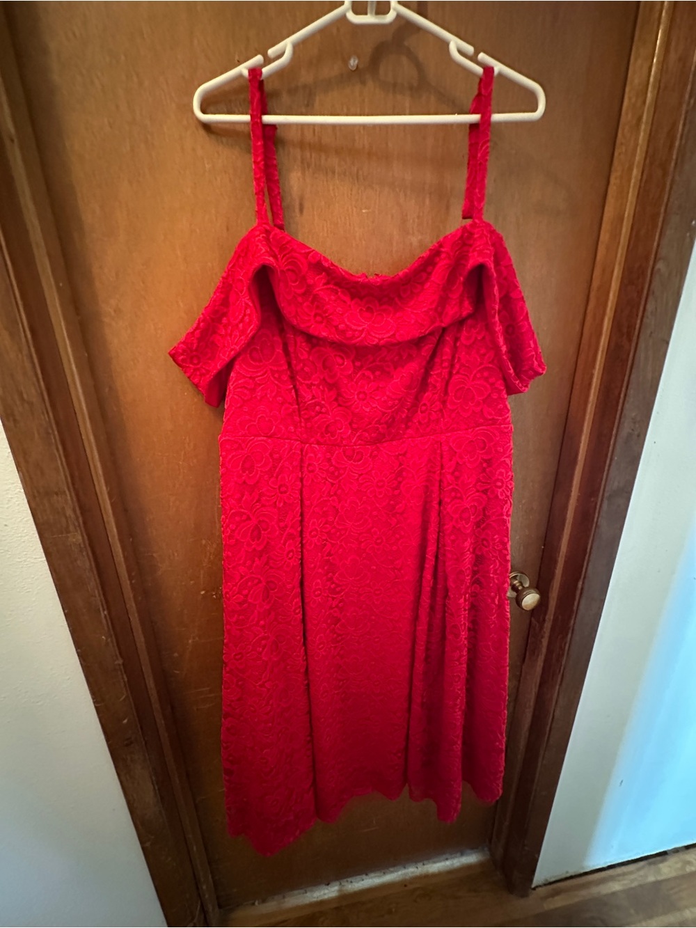 torrid Bright Red Lace Dress with cold shoulder Trim